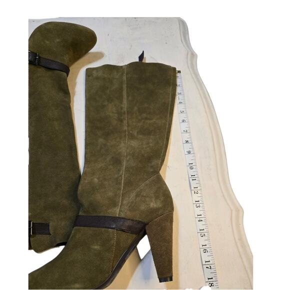 Colin Stuart Moss Green Tall Suede Wide Calf Boots Size 8.5 - Picture 11 of 16